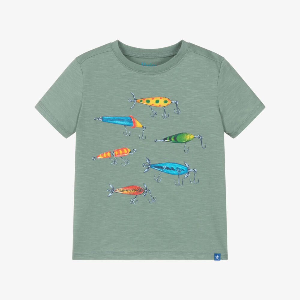 Hatley-Boys Green Cotton Fishing Lures Graphic T-Shirt | Childrensalon Outlet