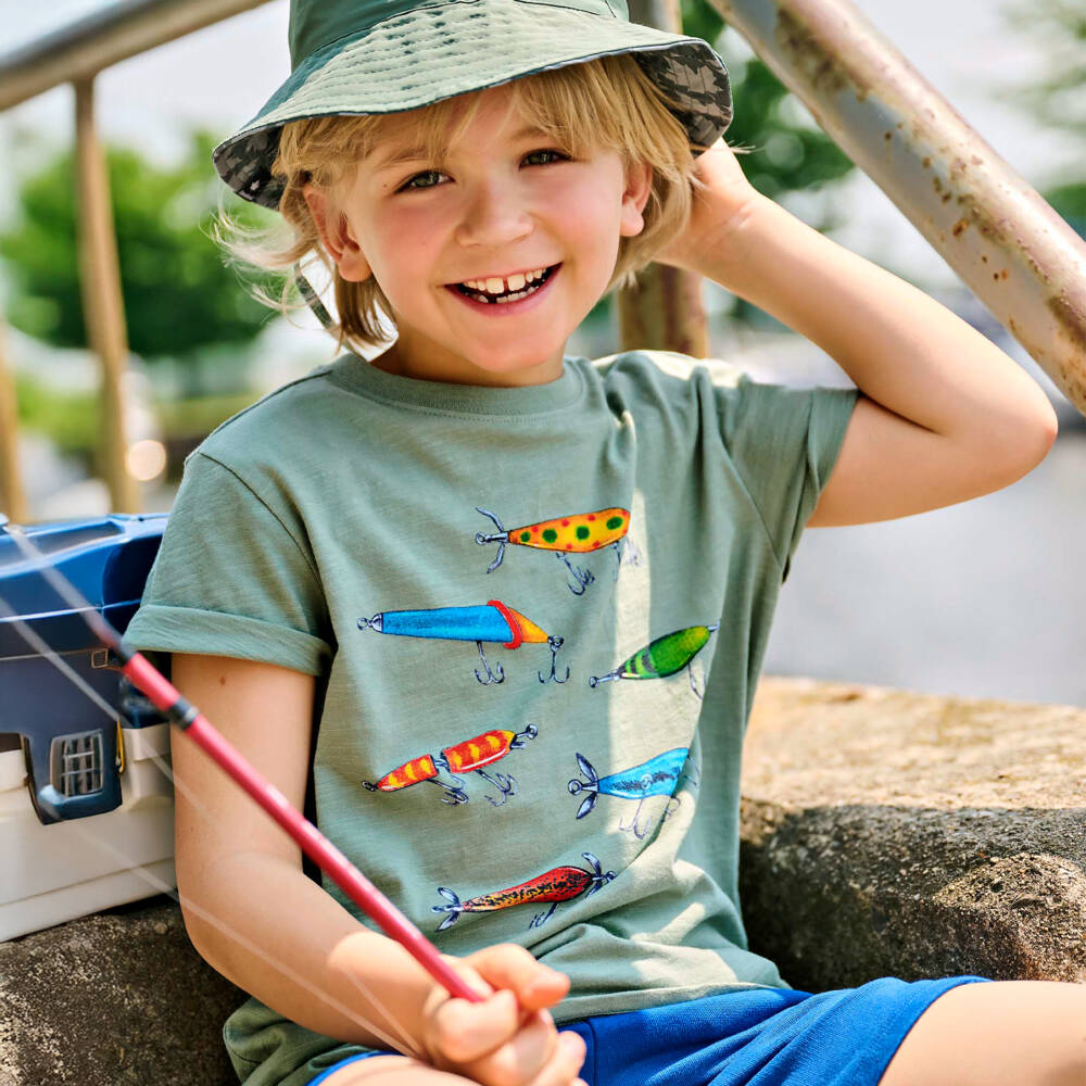 Hatley-Boys Green Cotton Fishing Lures Graphic T-Shirt | Childrensalon Outlet