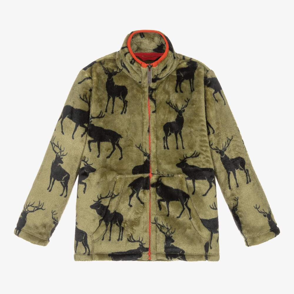 Hatley - Boys Green Fleece Deer Zip-Up Top | Childrensalon