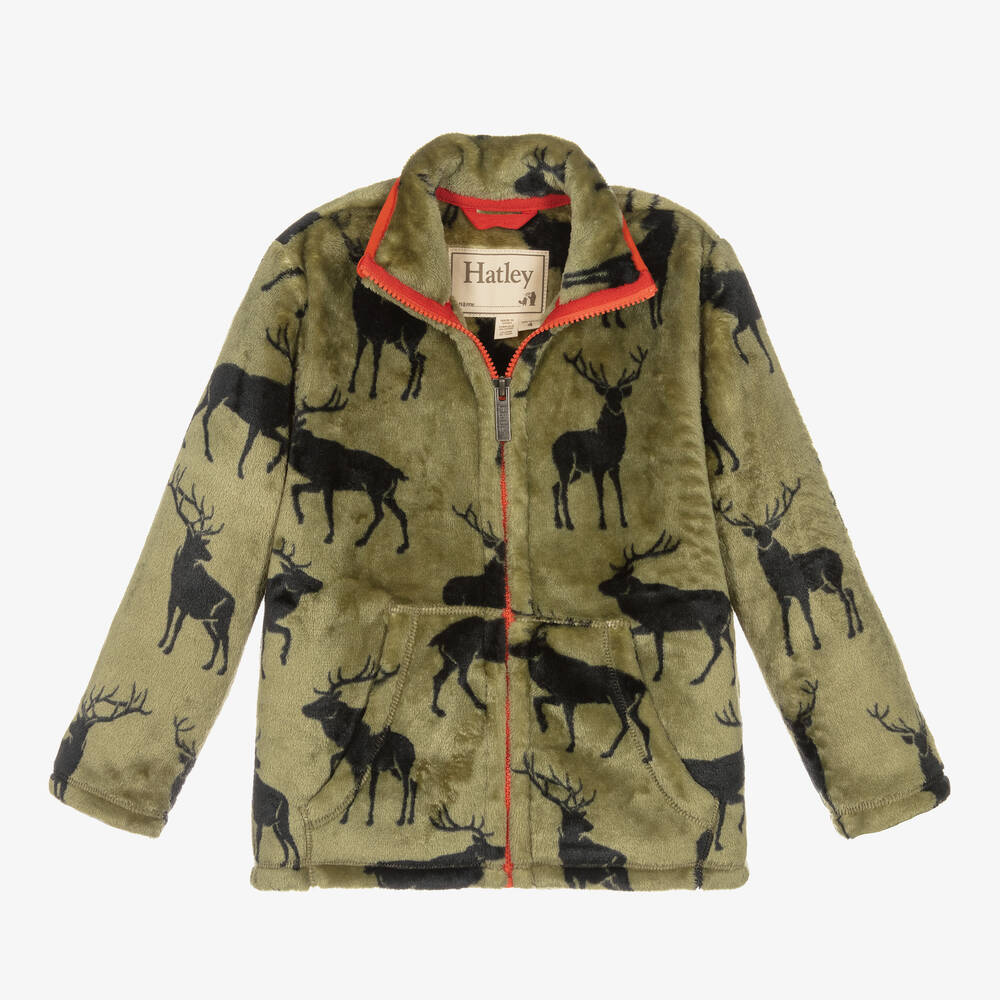 Hatley-Boys Green Fleece Deer Zip-Up Top | Childrensalon Outlet