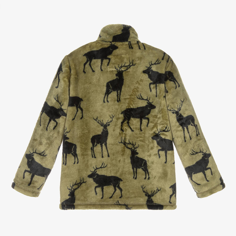 Hatley-Boys Green Fleece Deer Zip-Up Top | Childrensalon Outlet