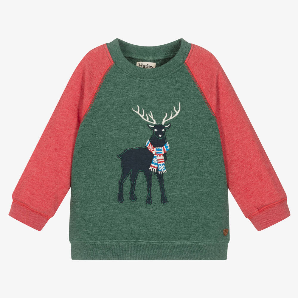 Hatley - Boys Green & Red Deer Sweatshirt | Childrensalon