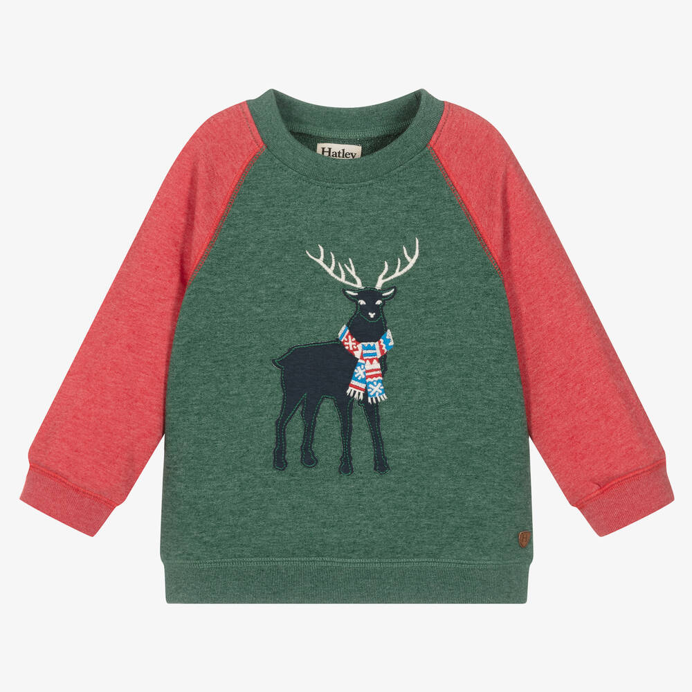 Hatley - Sweat-shirt vert et rouge cerf | Childrensalon