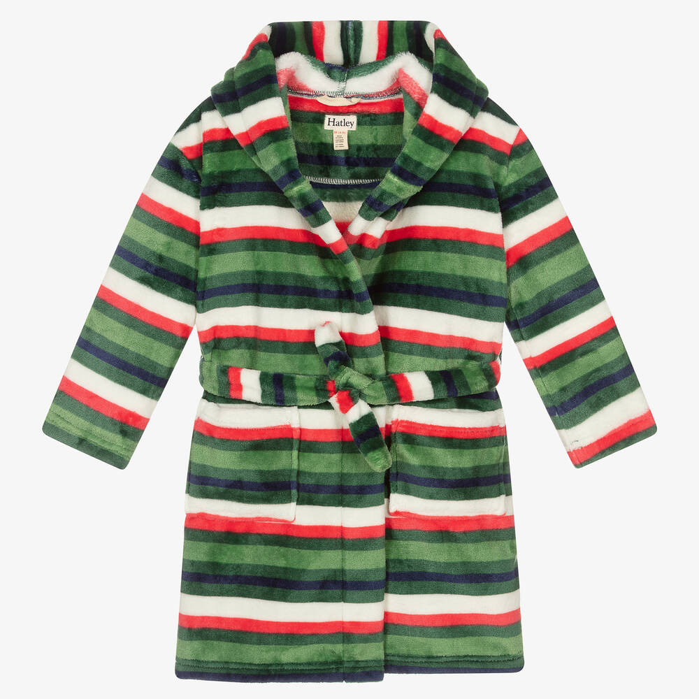 Hatley - Boys Green Striped Dressing Gown | Childrensalon