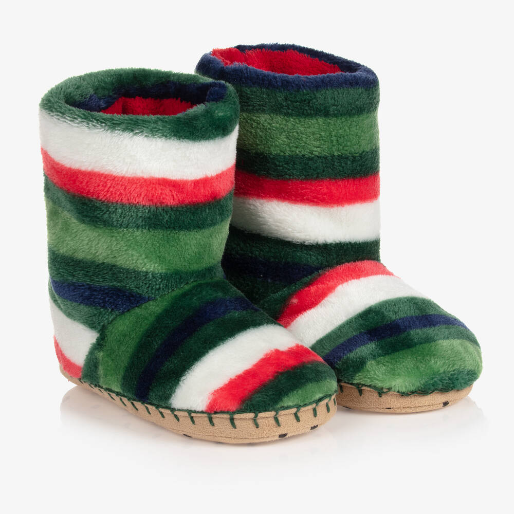 Hatley - Boys Green Striped Slippers  | Childrensalon