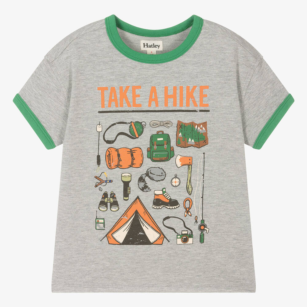 Hatley-Boys Grey Cotton Camping Print T-Shirt | Childrensalon Outlet