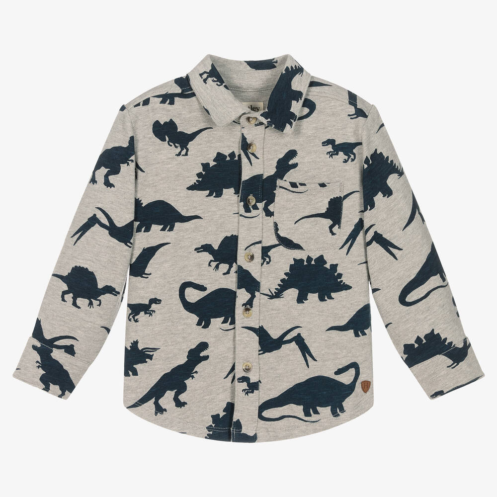 Hatley - Серая хлопковая рубашка с динозаврами | Childrensalon