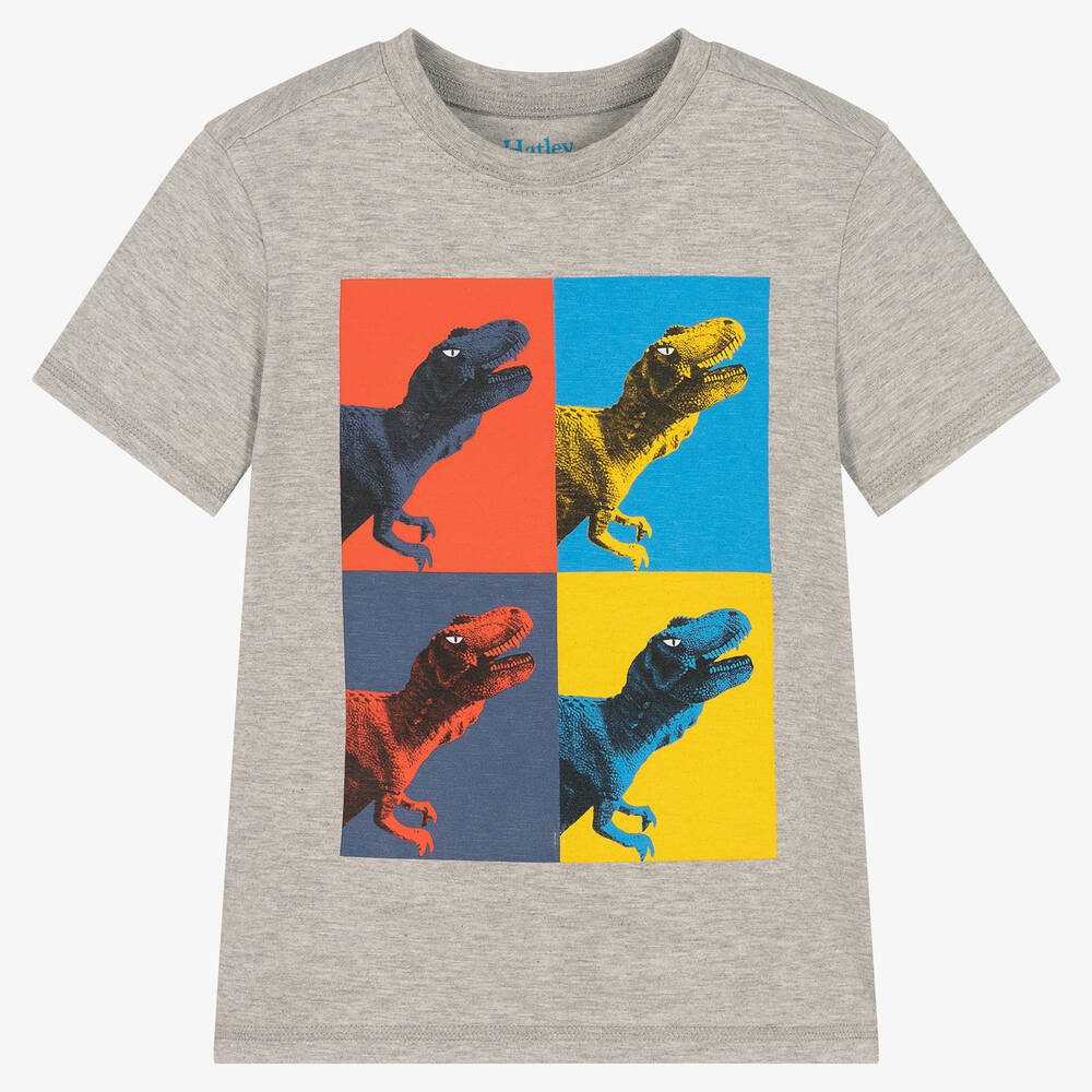 Hatley - Серая хлопковая футболка с динозаврами | Childrensalon