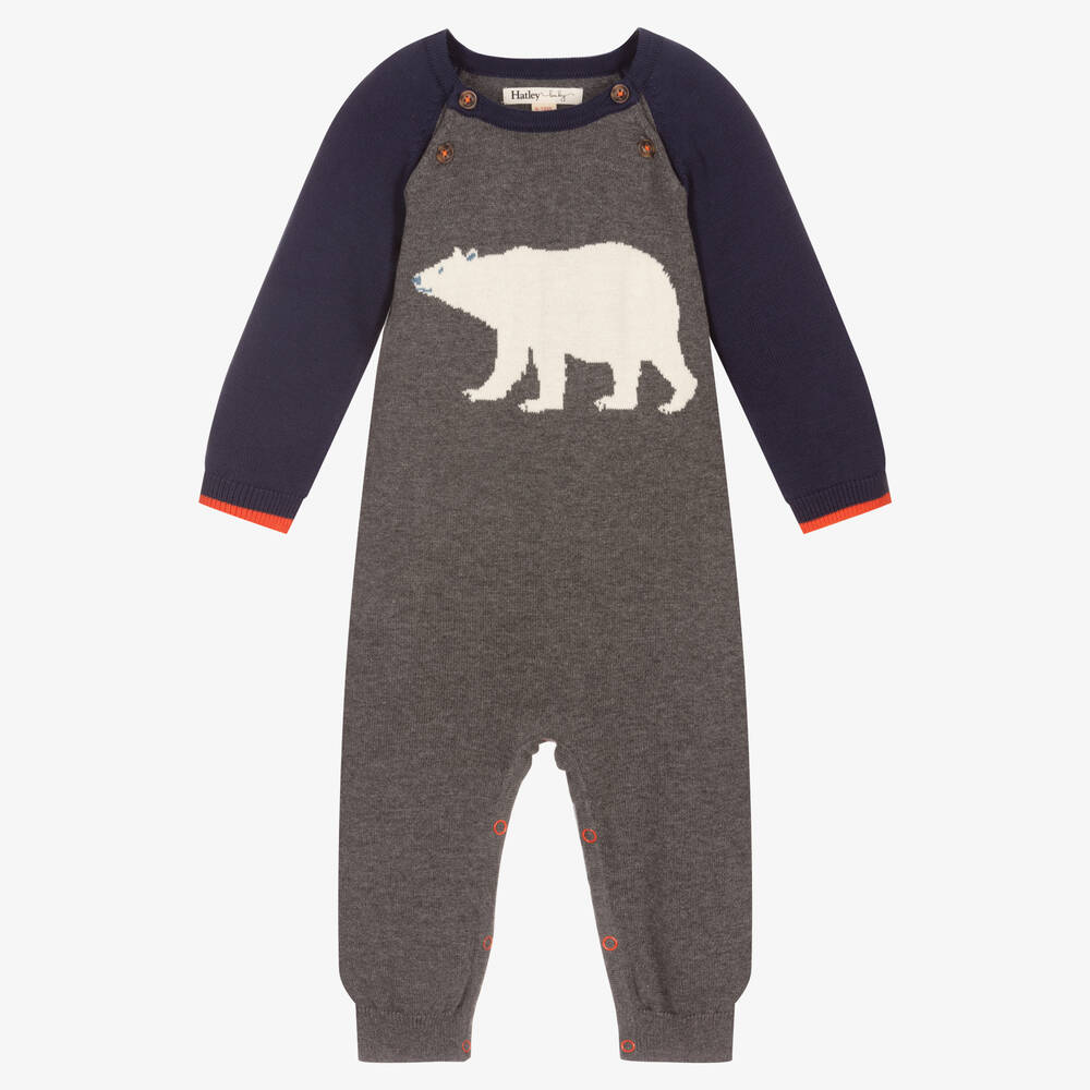 Hatley - Boys Grey Cotton Knitted Romper | Childrensalon