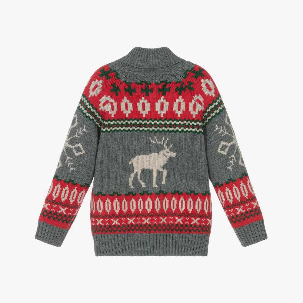 Hatley-Boys Grey Elk Pattern Shawl Cardigan | Childrensalon Outlet