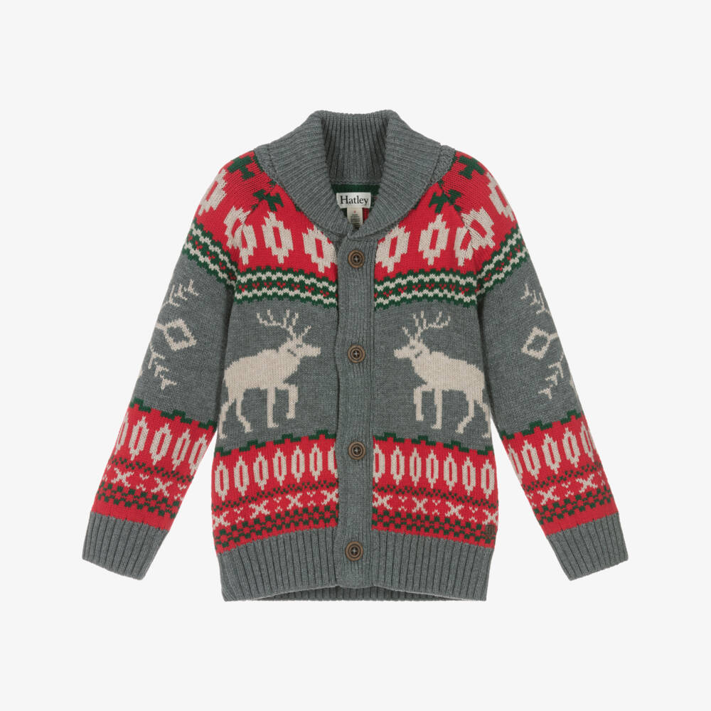 Hatley-Boys Grey Elk Pattern Shawl Cardigan | Childrensalon Outlet