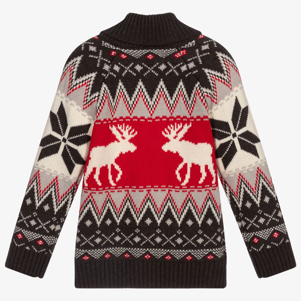 هاتلي-كارديغان قطن محبوك لون رمادي وأحمر للأولاد | Childrensalon Outlet