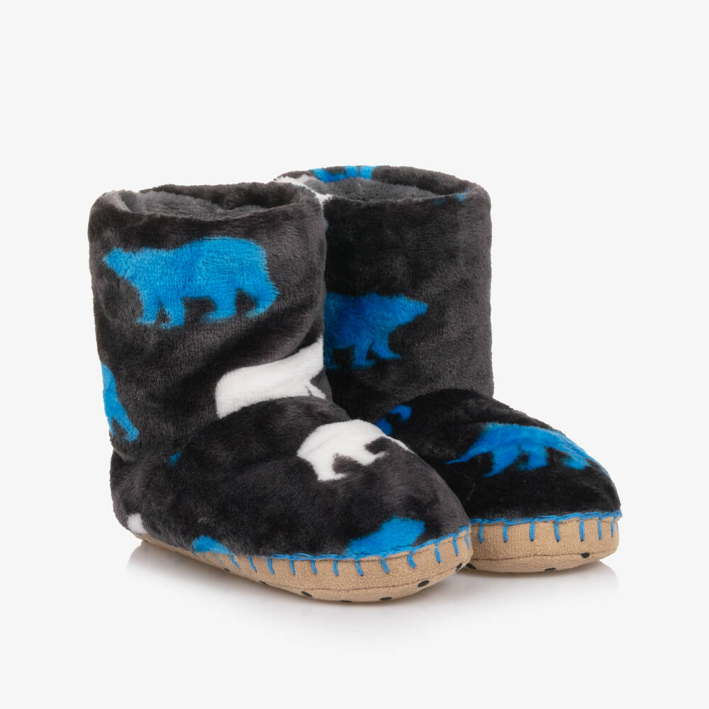 Hatley-Boys Grey Plush Fleece Polar Bear Slippers | Childrensalon Outlet