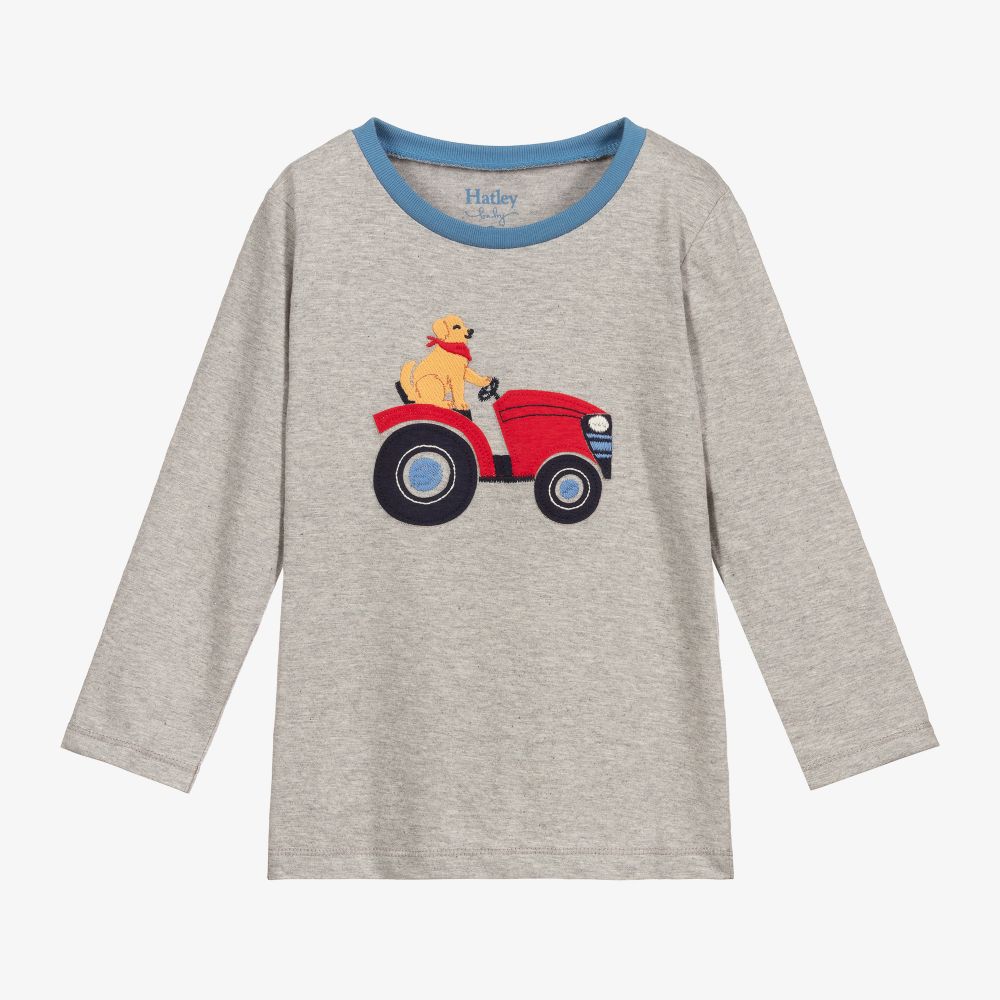 Hatley - Boys Grey Tractor Cotton Top | Childrensalon