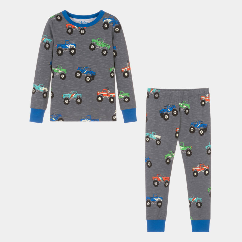 Hatley-Boys Grey Truck Print Pyjama Set | Childrensalon Outlet