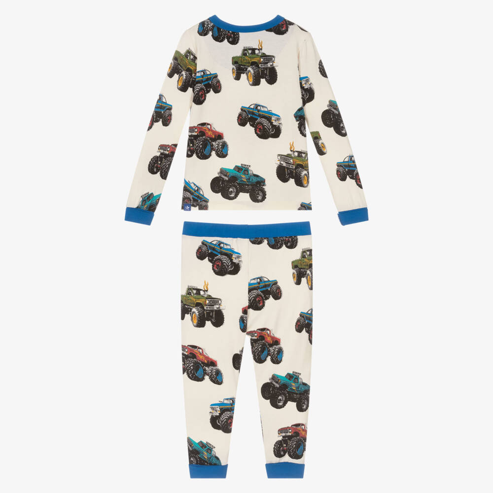Hatley-Boys Ivory Bamboo Jersey Monster Truck Pyjamas | Childrensalon Outlet