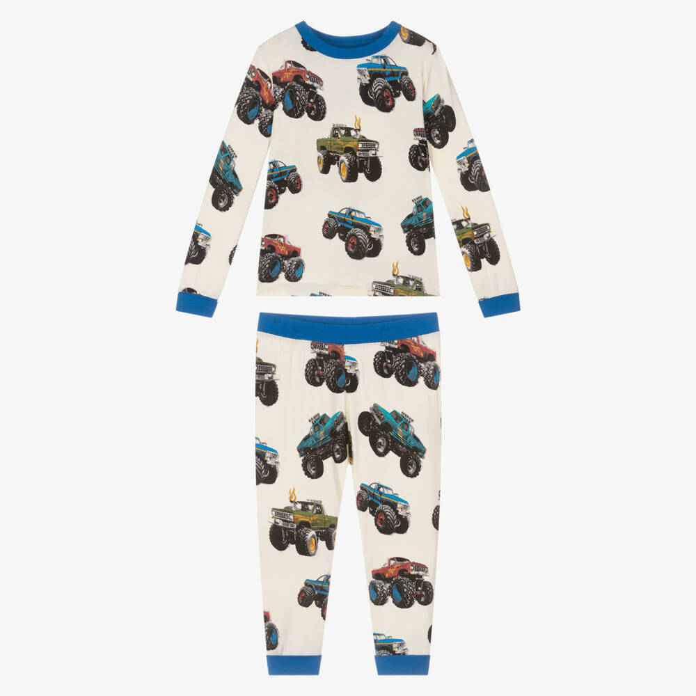 Hatley-Boys Ivory Bamboo Jersey Monster Truck Pyjamas | Childrensalon Outlet