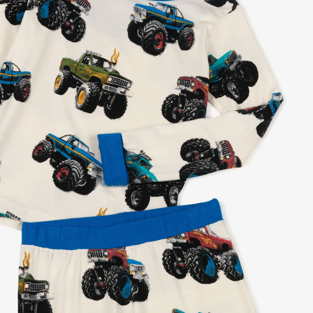 Hatley-Boys Ivory Bamboo Jersey Monster Truck Pyjamas | Childrensalon Outlet