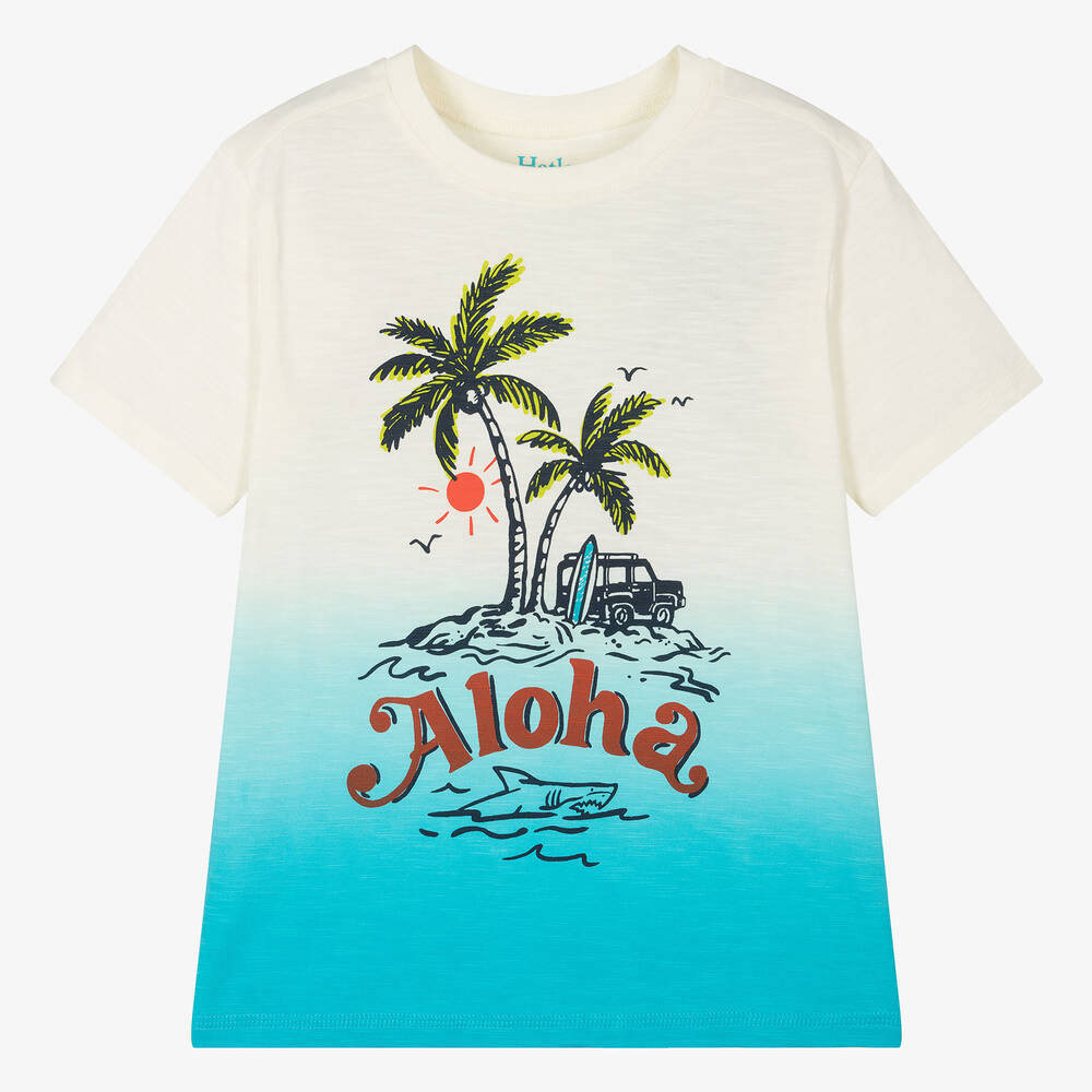Hatley-Boys Ivory & Blue Cotton Aloha T-Shirt | Childrensalon Outlet