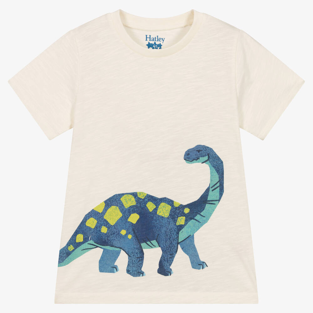 Hatley - Кремовая хлопковая футболка с динозавром  | Childrensalon
