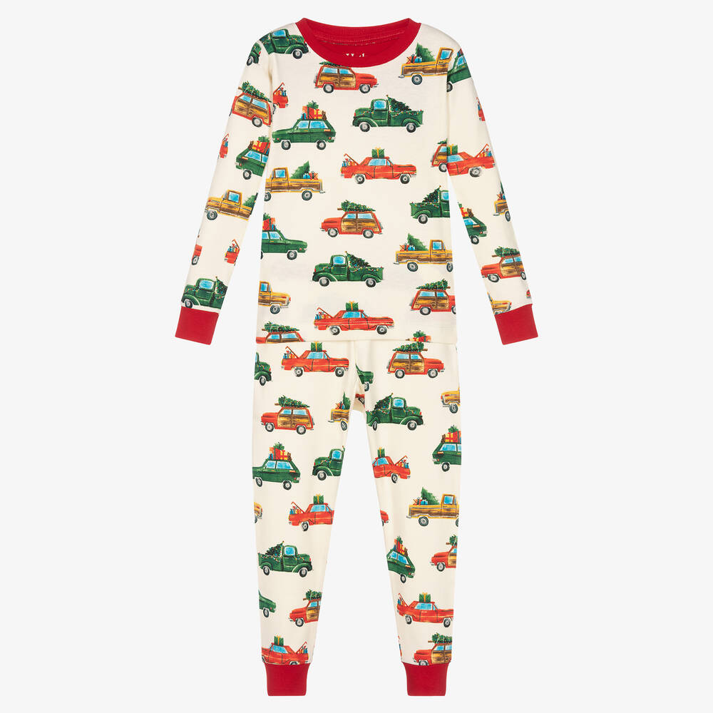 Hatley - Boys Ivory Cotton Holiday Cars Pyjamas | Childrensalon