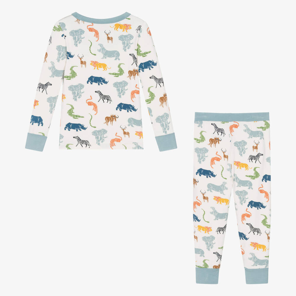 Hatley-Boys Ivory Cotton Safari Animals Pyjamas  | Childrensalon Outlet