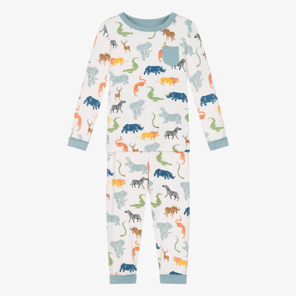 Hatley-Boys Ivory Cotton Safari Animals Pyjamas  | Childrensalon Outlet