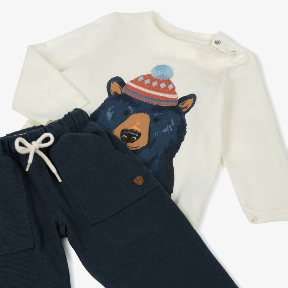 Hatley-Boys Ivory & Navy Blue Bear Trousers Set | Childrensalon Outlet