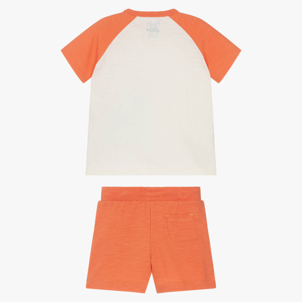 Hatley-Boys Ivory & Orange Cotton Dinosaur Shorts Set | Childrensalon Outlet