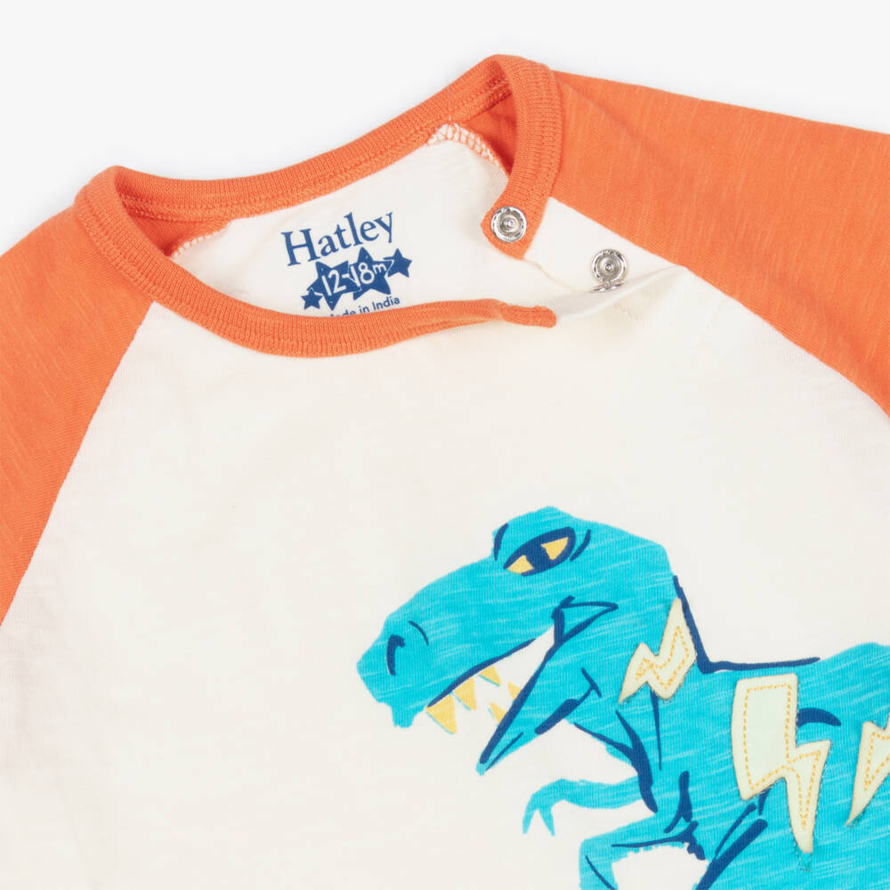 Hatley-Boys Ivory & Orange Cotton Dinosaur Shorts Set | Childrensalon Outlet