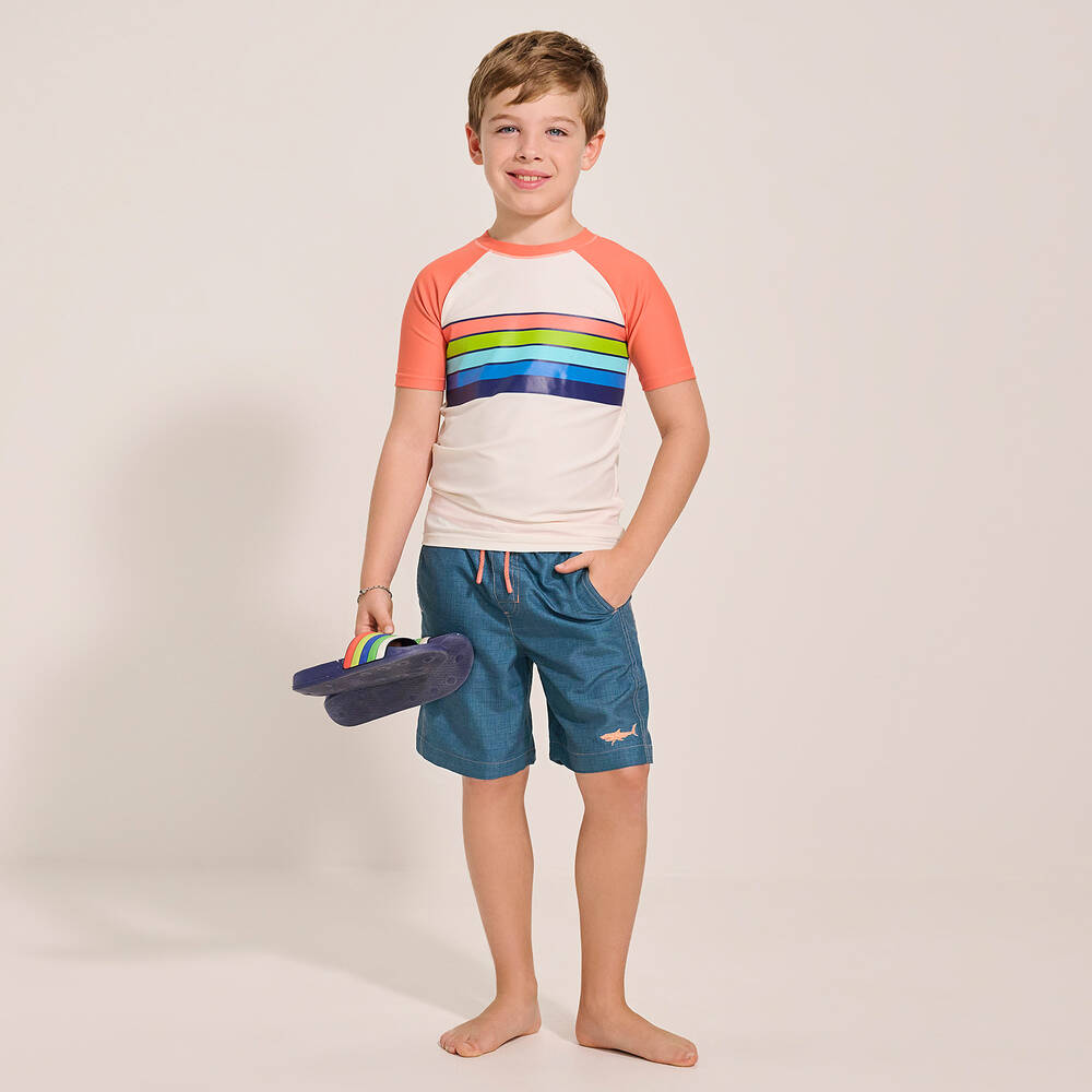 Hatley-Boys Ivory & Orange Swim Top (UPF50+) | Childrensalon Outlet