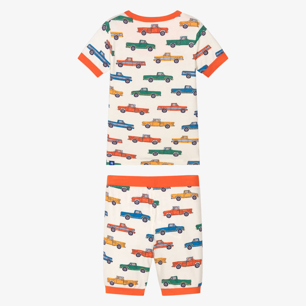Hatley-Boys Ivory & Orange Truck Print Jersey Short Pyjamas | Childrensalon Outlet