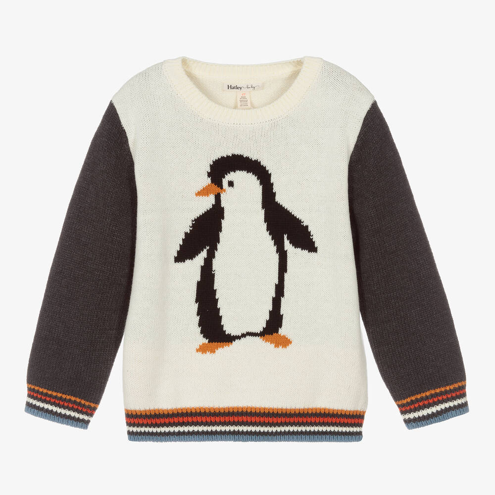 Hatley - Elfenbeinfarbener Pullover mit Pinguin-Motiv (J) | Childrensalon
