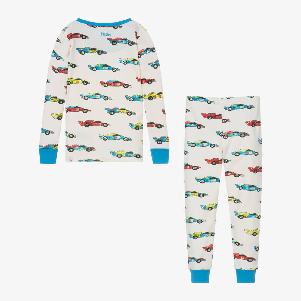 Hatley-Boys Ivory Racing Car Pyjamas | Childrensalon Outlet