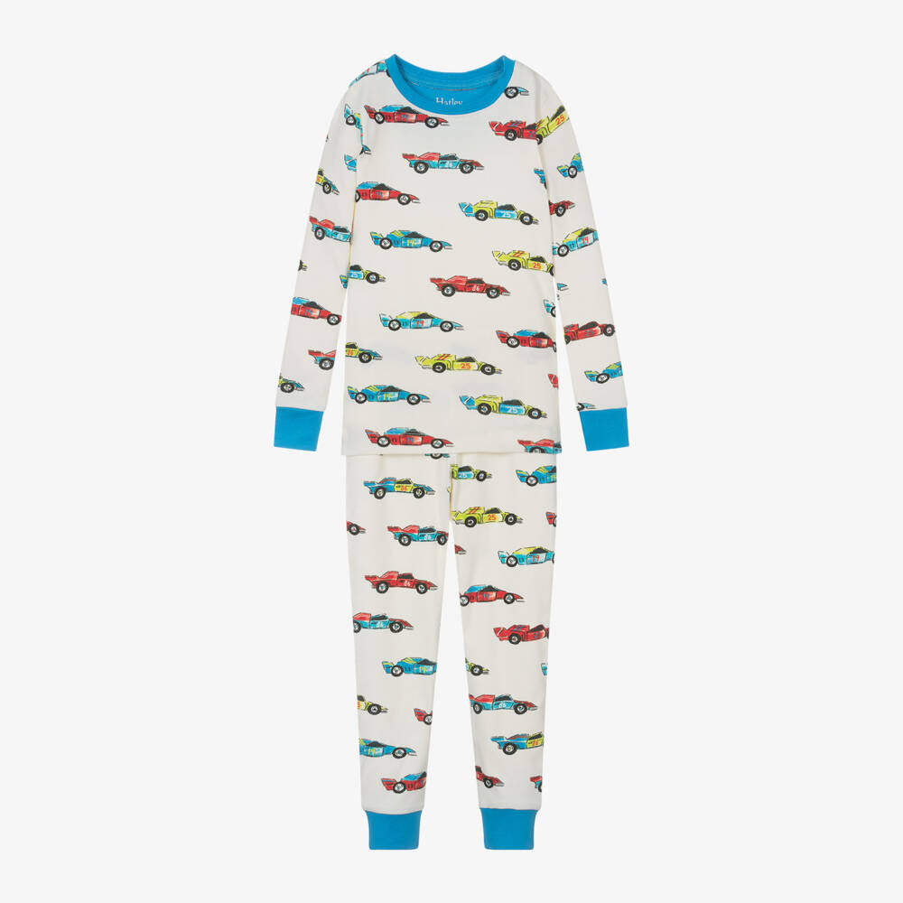Hatley-Boys Ivory Racing Car Pyjamas | Childrensalon Outlet