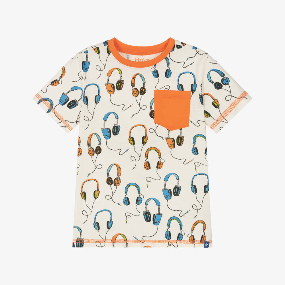 Hatley-تي شيرت قطن عاجي للأولاد بنقشة الموج الصوتي | Childrensalon Outlet