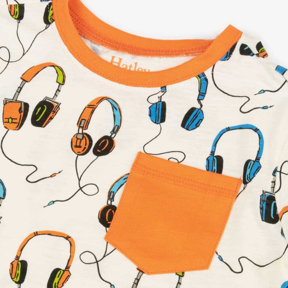 Hatley-Boys Ivory Soundwave Cotton Tee | Childrensalon Outlet