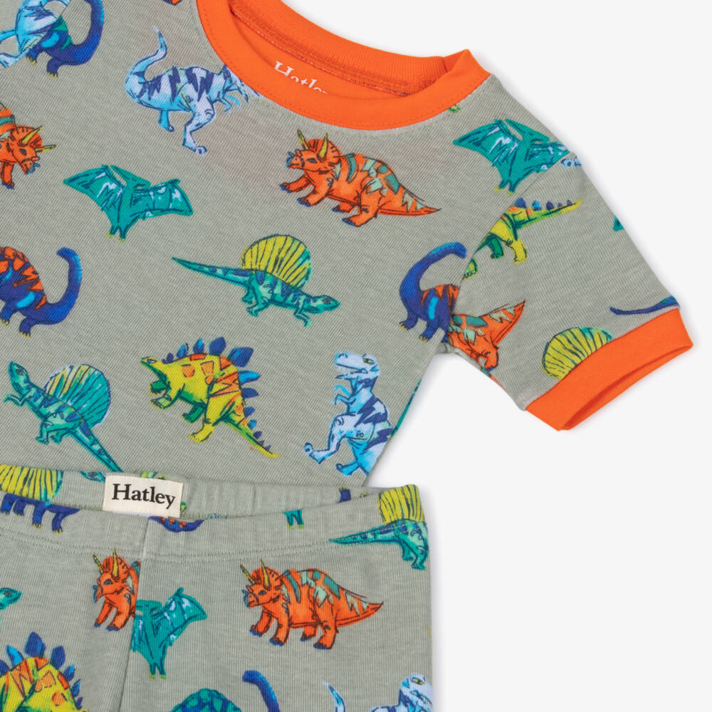 Hatley-Boys Khaki Green Organic Cotton Dinosaur Print Short Pyjamas | Childrensalon Outlet