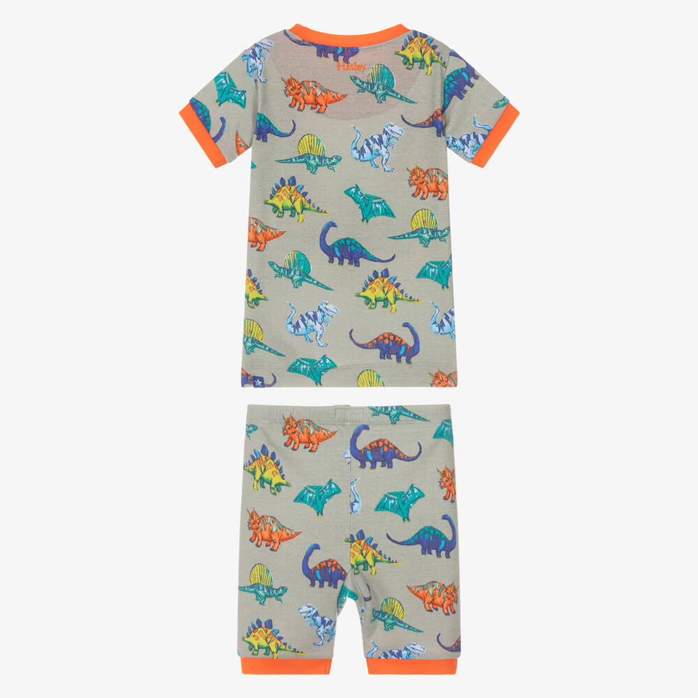 Hatley-Boys Khaki Green Organic Cotton Dinosaur Print Short Pyjamas | Childrensalon Outlet