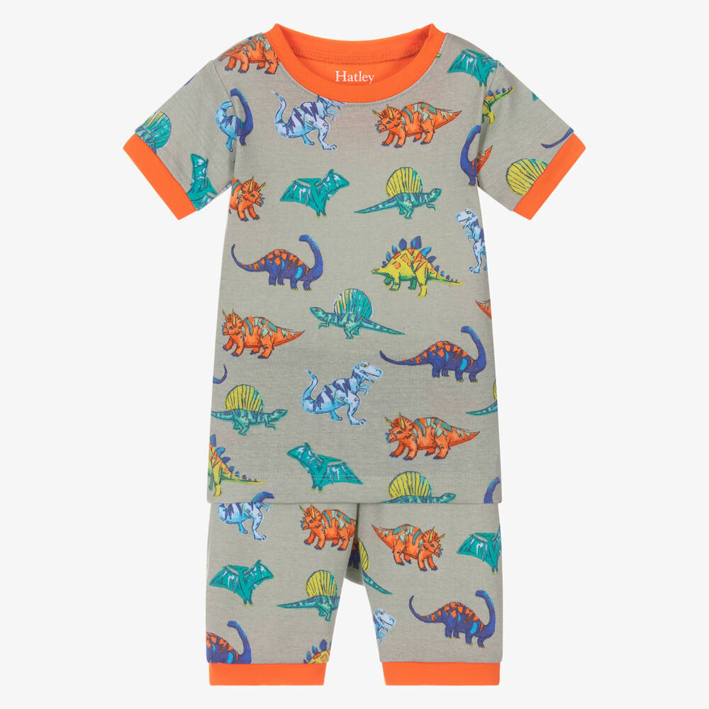 Hatley-Boys Khaki Green Organic Cotton Dinosaur Print Short Pyjamas | Childrensalon Outlet