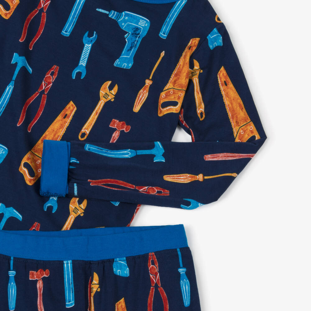 Hatley-Boys Navy Blue Bamboo Jersey Tool Print Pyjamas | Childrensalon Outlet