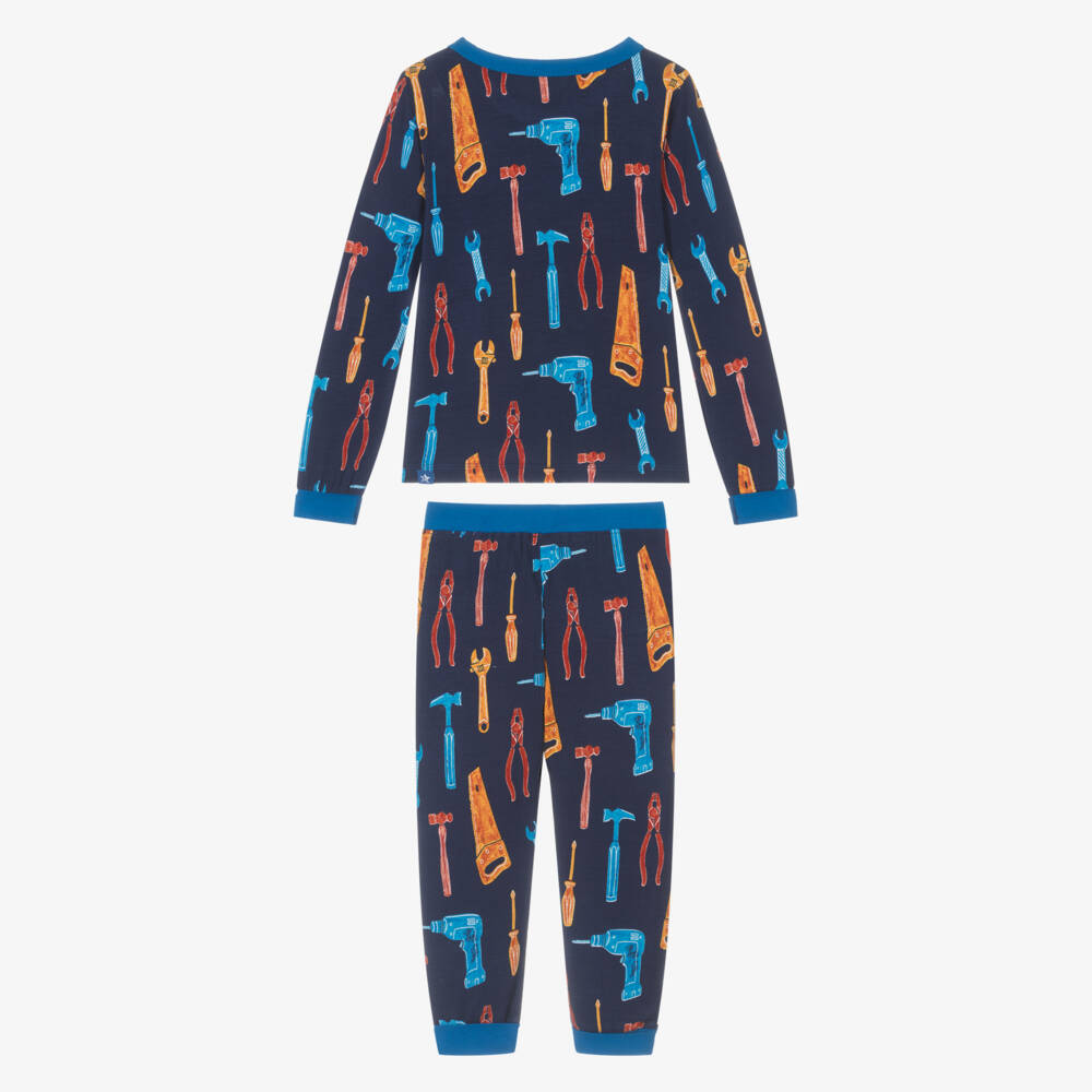 Hatley-Boys Navy Blue Bamboo Jersey Tool Print Pyjamas | Childrensalon Outlet