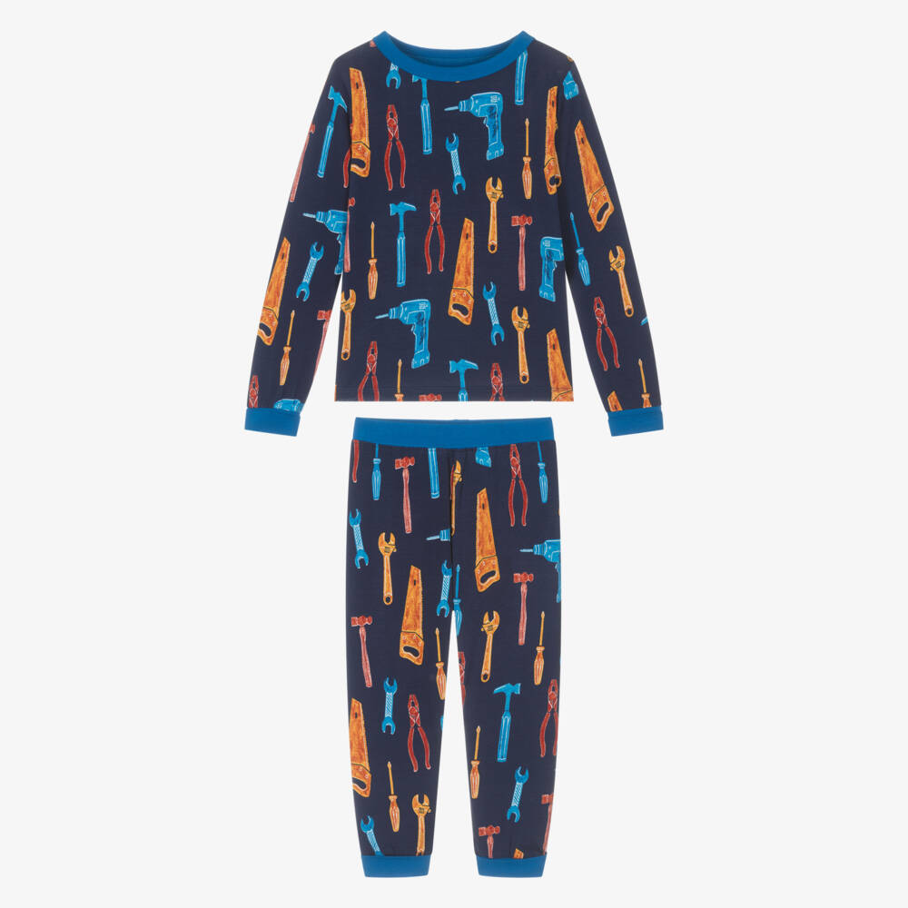 Hatley-Boys Navy Blue Bamboo Jersey Tool Print Pyjamas | Childrensalon Outlet