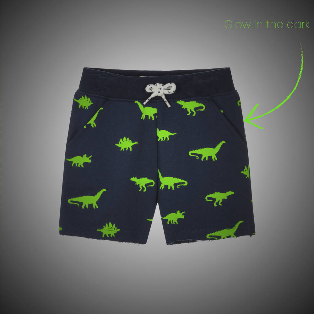 Hatley-Boys Navy Blue Cotton Dino Glow Shorts | Childrensalon Outlet