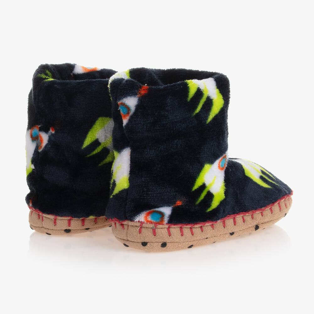 Hatley-Boys Navy Blue Rocket Man Slippers | Childrensalon Outlet