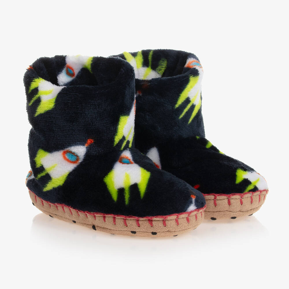 Hatley - Boys Navy Blue Rocket Man Slippers | Childrensalon