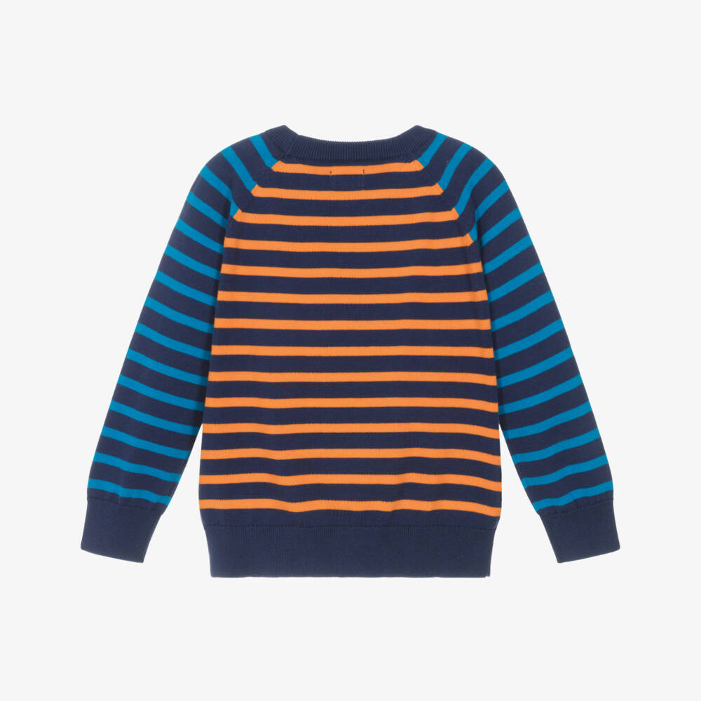 Hatley-Boys Navy Blue Striped Cotton Knit Dinosaur Sweater | Childrensalon Outlet
