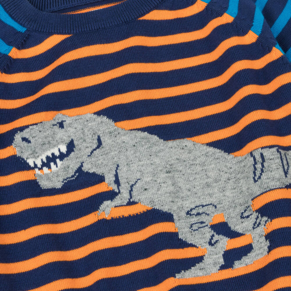 Hatley-Boys Navy Blue Striped Cotton Knit Dinosaur Sweater | Childrensalon Outlet