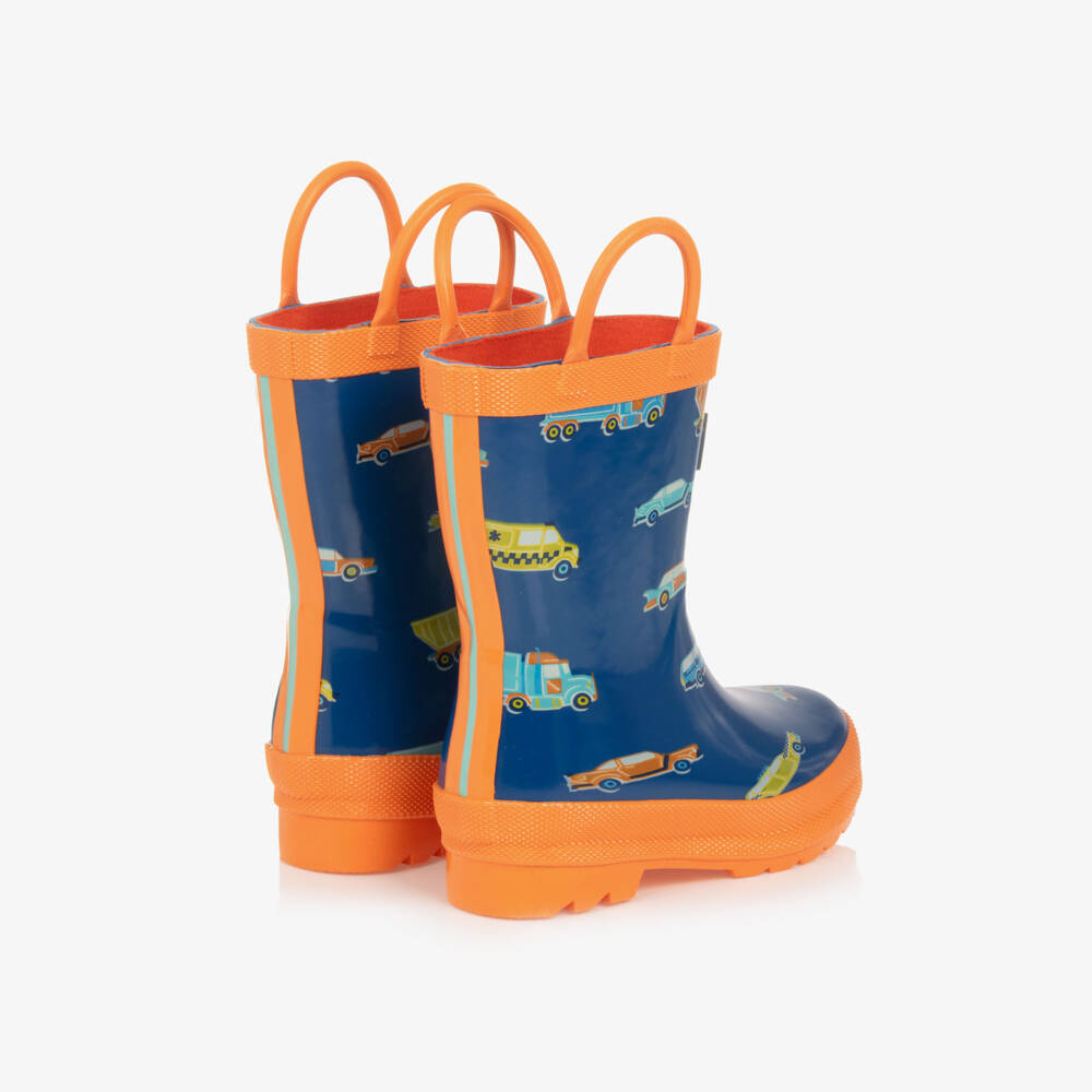 Hatley-Boys Navy & Orange Car Wellies | Childrensalon Outlet