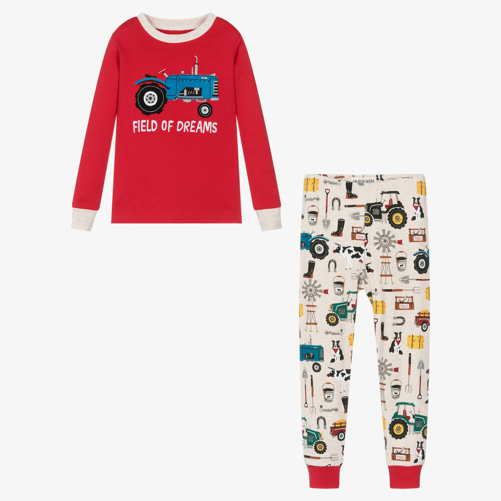 Little Blue House by Hatley-Boys Red & Beige Cotton Tractor Pyjamas | Childrensalon Outlet